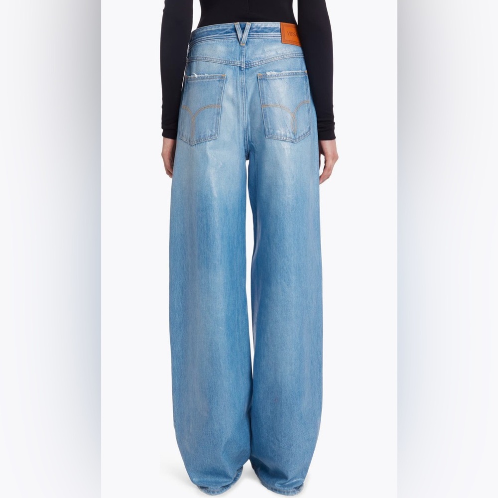 New Authentic Versace Laminated Rigid Wide Leg Jeans